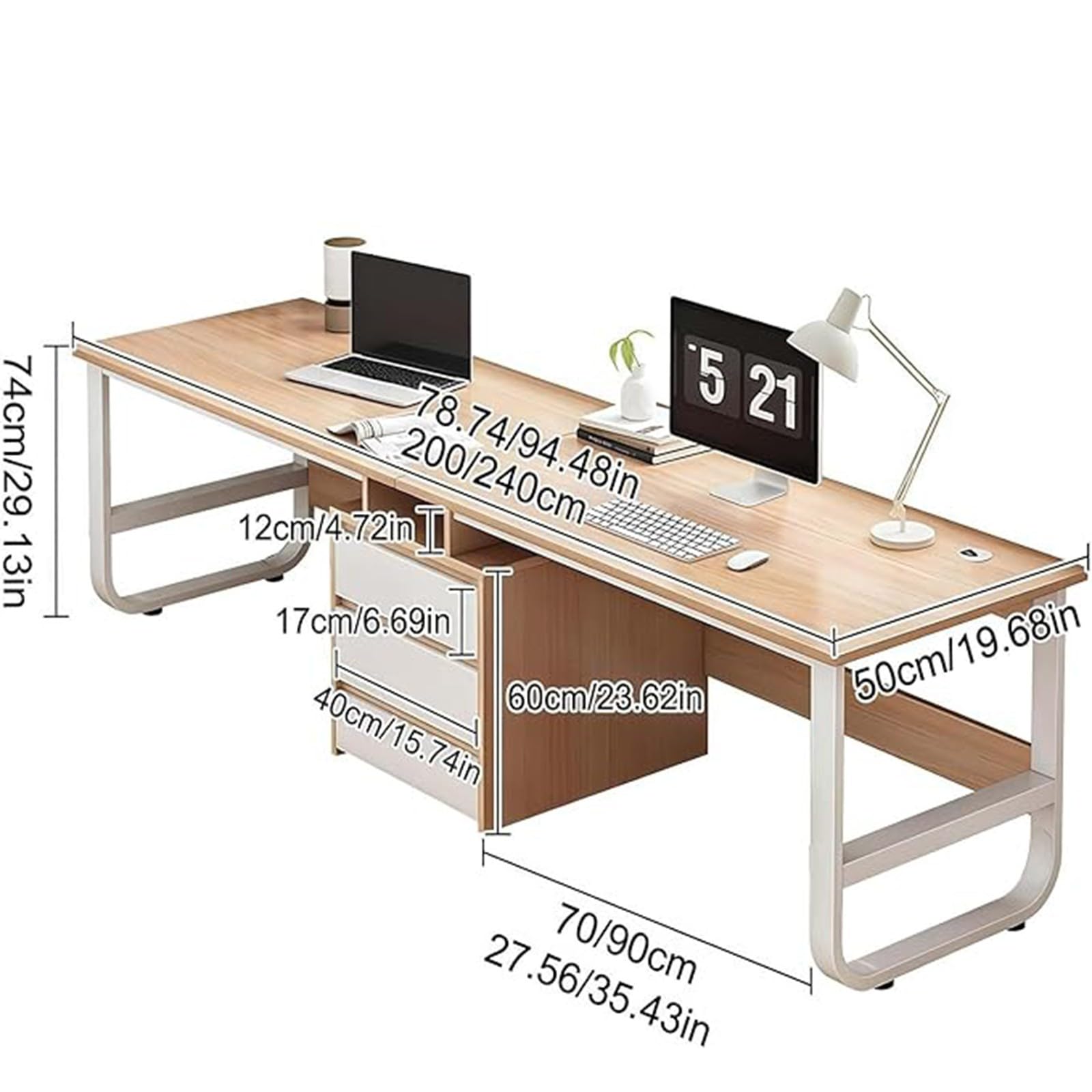 Escritorio Doble para Dos Personas Escritorio De Computadora Estilo Moderno 3 Cajones para Estudiar Y Trabajar Oficina En Casa Escritorio Largo C,240CM