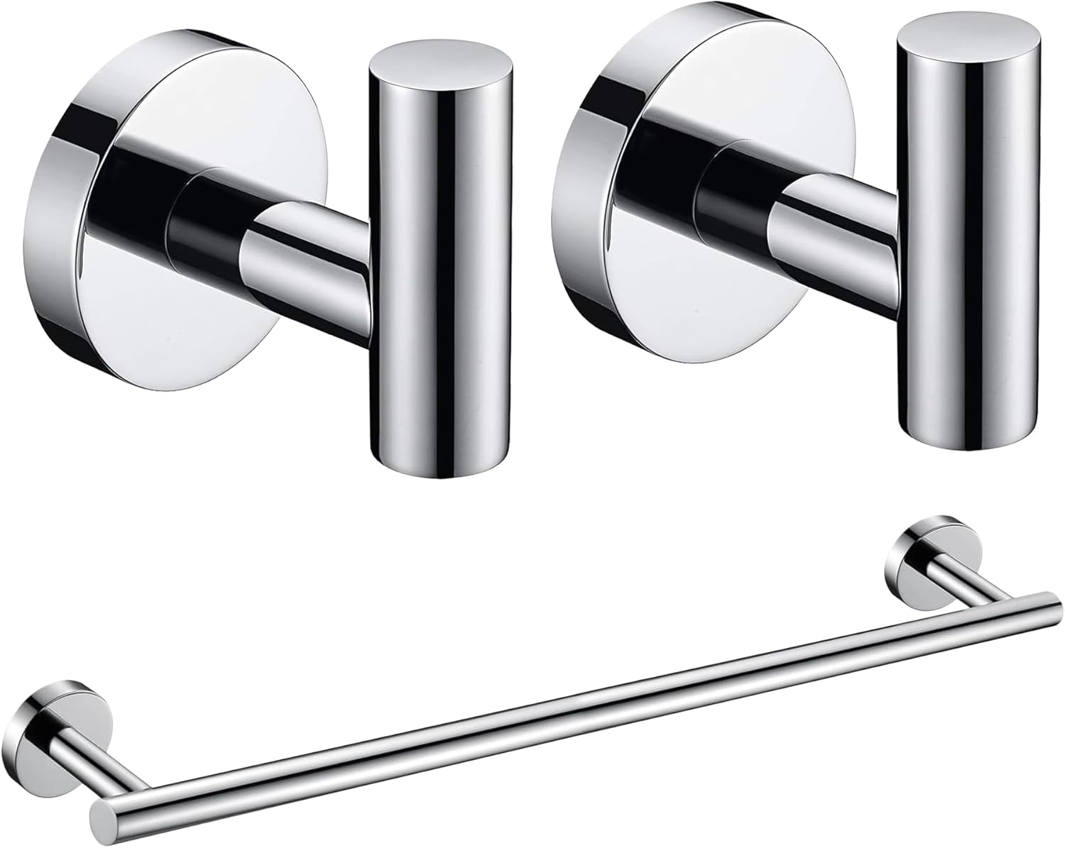 Polished Chrome Bathroom Hardware Set 3 Pieces SUS304 Stainless Steel Round Wall Mounted Set Including 24inch Towel Bar, Robe Towel Hooks,Bathroom Accessories Kit