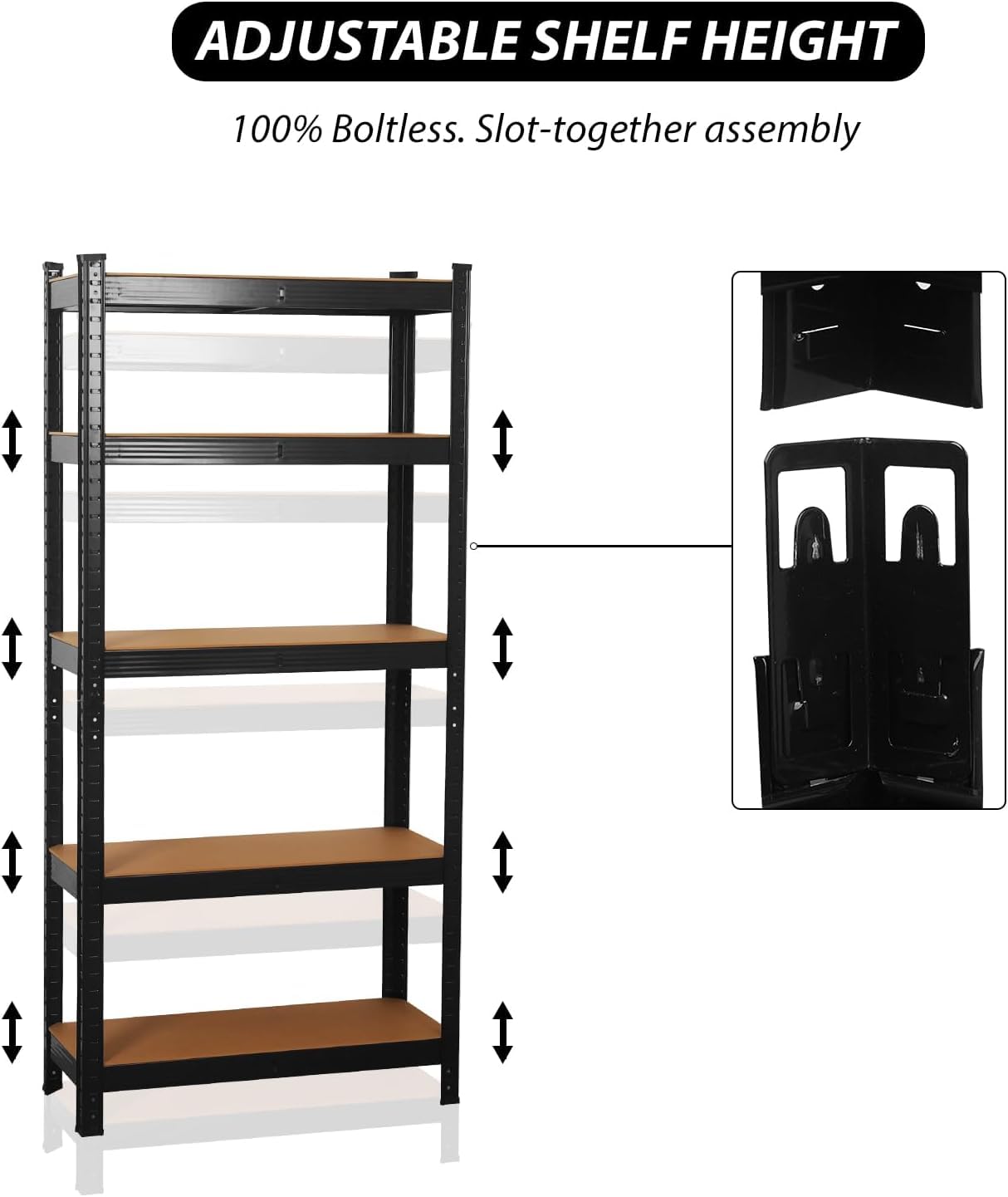 COZYBRITE Étagère de Rangement à 5 Niveaux en Métal, Capacité 875 kg, Planches Réglables, Style Industriel, pour Cuisine, Salon, Entrepôt, Atelier, Bureau (1, Noir, 90x40x180cm)