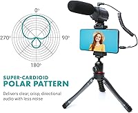 Vista 5 de Movo uVlogger - Kit de vlogging compatible con Android/USB-C Accesorios para smartphones: trípode, montaje, luz LED y micrófono de escopeta