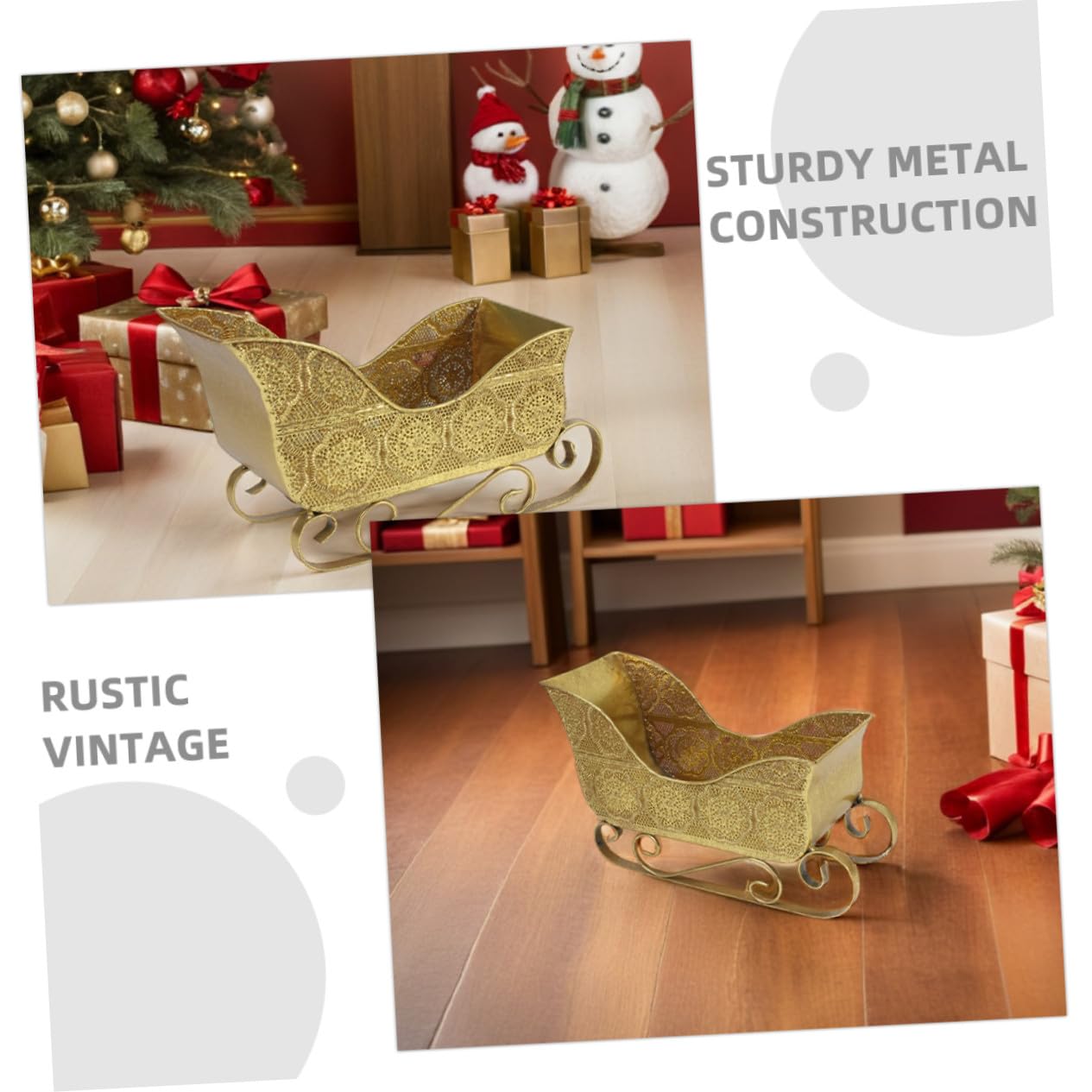 PartyKindom Schlitten Weihnachtsdeko Vintage Stil für Kaminsims Tischdekoration aus Robustem Eisen zur Aufbewahrung von Süßigkeiten und Kleinen Gegenständen