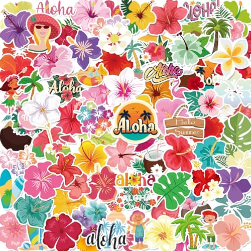 150PCS Hibiscus Flower Stickers Tropical Hawaiian Flower Vinyl Decals Waterproof for Water Bottles Laptop Scrapbook Luau Stickers for Kids