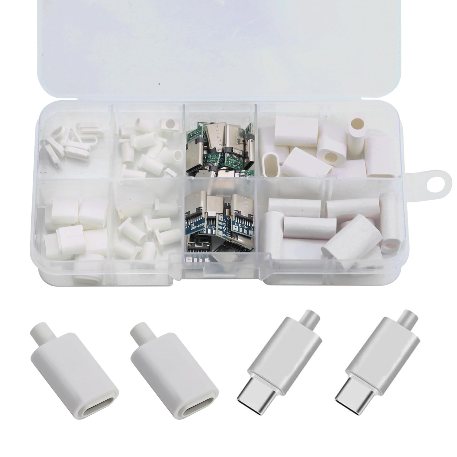 Teansic 20 Sets Type C Male Female Connector with PCB Board,USB 3.1 24 Pin Male/Female Plug with White Housing for DIY, Data, Charging