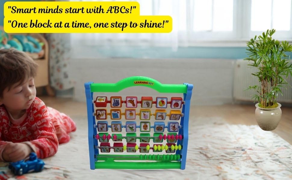Neokiddo Toys Abacus Toy for Kids & Toddlers (Boys & Girls) Ages 3+ | Improves Counting, Math & English Learning | Medium Size Educational Kit with Beads & Blocks (Green) - Image 4 thumbnail