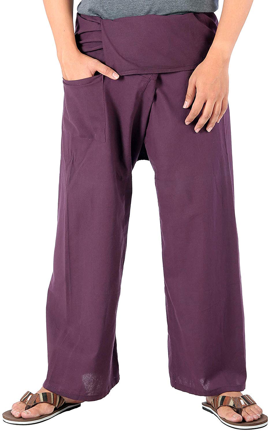 Whitewhale Mens Lightweight Cotton Thai Fisherman Pants Summer Hippie Yoga Pants Dark Purple