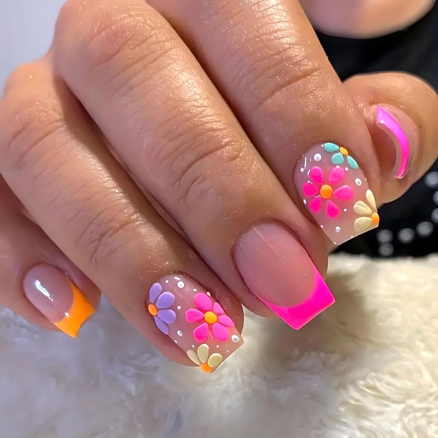 Orbica Mini Flower Nail Art Stickers - 30 Stickers Colorful Daisy Self-Adhesive Embossing Stickers for Nail Extension and DIY Embellishments (Colourful) 1