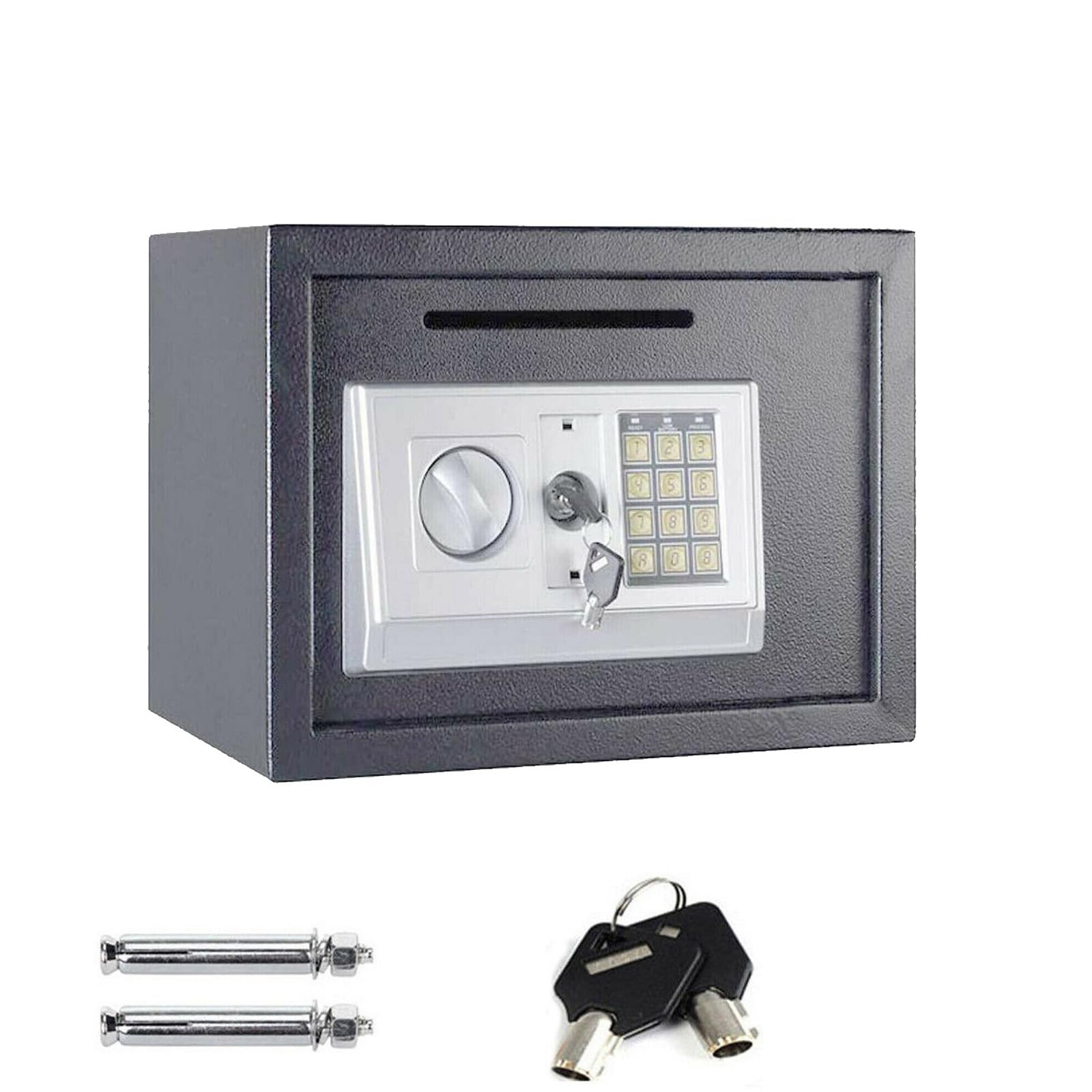 Cassaforte da 16 l, con serratura a combinazione e 2 chiavi, ignifuga, piccola cassaforte elettronica in acciaio, per casa, ufficio, scuola, hotel, 35 x 25 x 25 cm, grigio