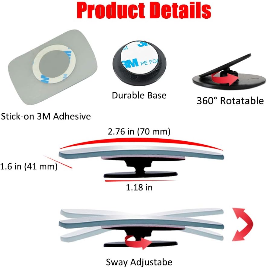 Ampper Rectangular Blind Spot Mirror, HD Glass Frameless Stick on Adjustabe Convex Wide Angle Rear View Mirror for Car Blind Spot, Pack of 2