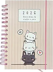 Agenda Diária 2026 Pets 21x14cm – Capa Dura com Espiral, 168 Folhas – Estampa Cachorrinho e Gatinho