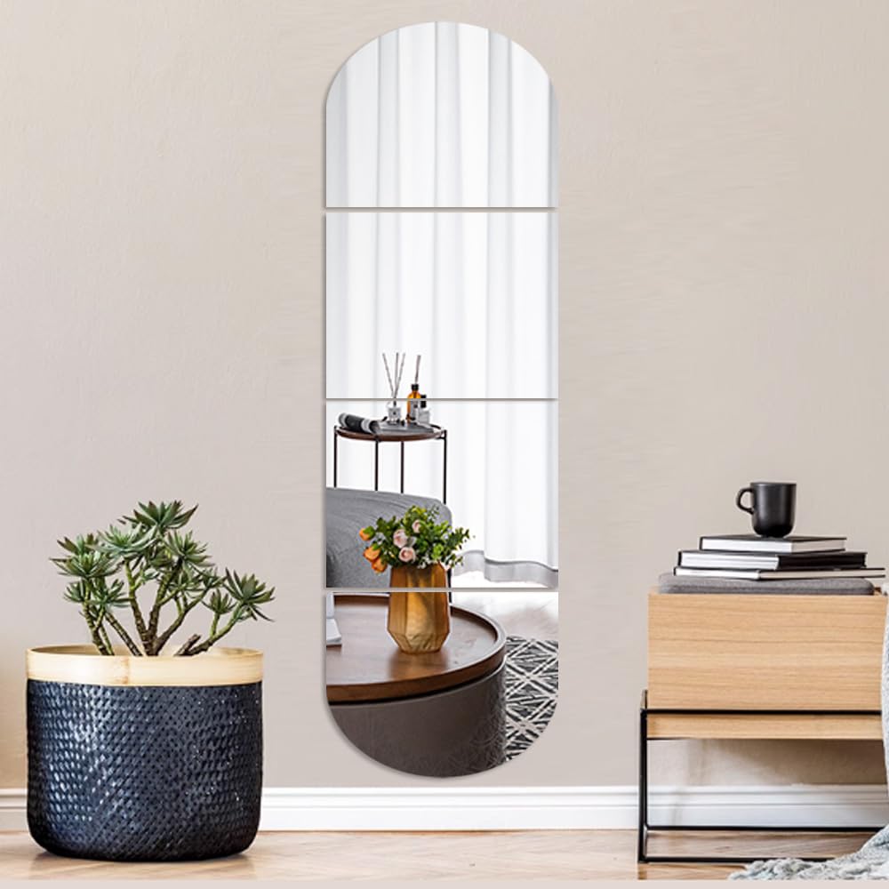 Full Body Length Mirrors for Walls, 15.7x12 4pcs Acrylic Plexiglass Mirror Stickers Wall-Mounted Stick On Frameless Makeup Large Long Mirror Home Workout Gym Hallway Dorm Floor Tile Self Adhesive