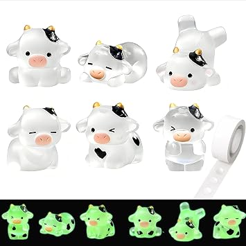 6PCS Mini Resin Animals Cow Figurines   Tiny Luminous Resin Animal Figures