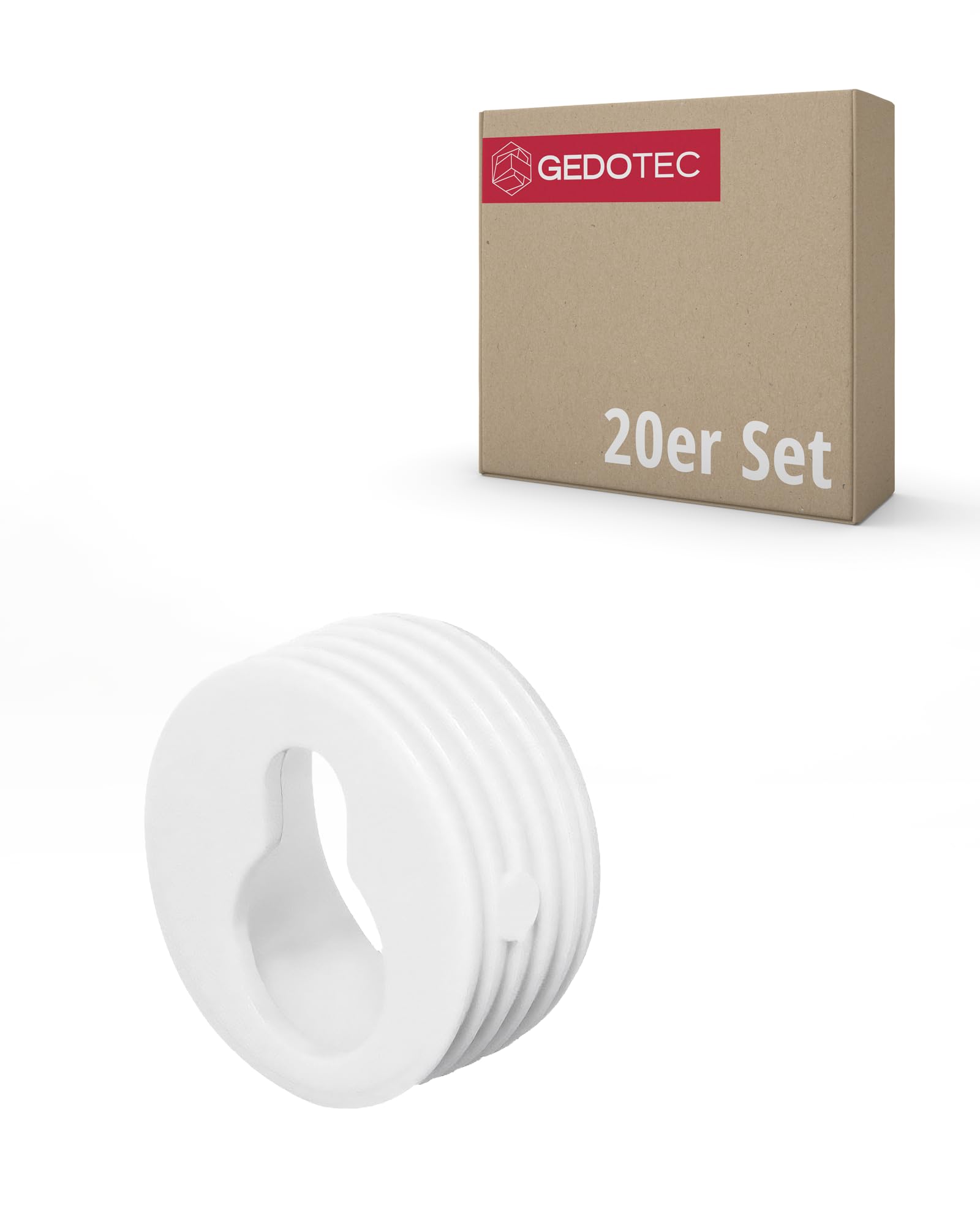 Gedotec 20 x Wall Cabinet Hanging Set with Keyhole Shaped Keyhole for Drilling - H3052 | Suspension Ø 30 mm | White Plastic Bracket | 20 Pieces
