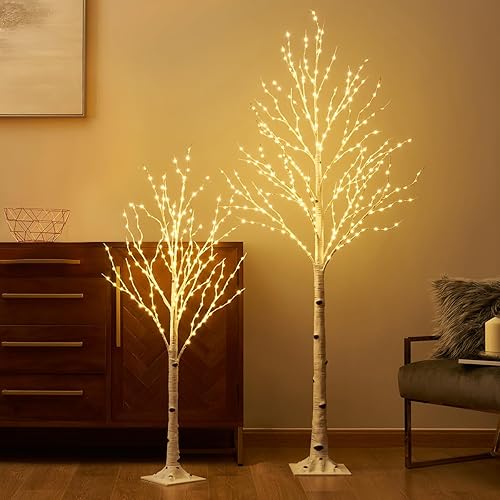 Miniatura 6 de Fudios Árbol de abedul iluminado de 4 pies, 200 luces LED, ramitas de Navidad, árboles de cadena de luces para interiores, para decoración del