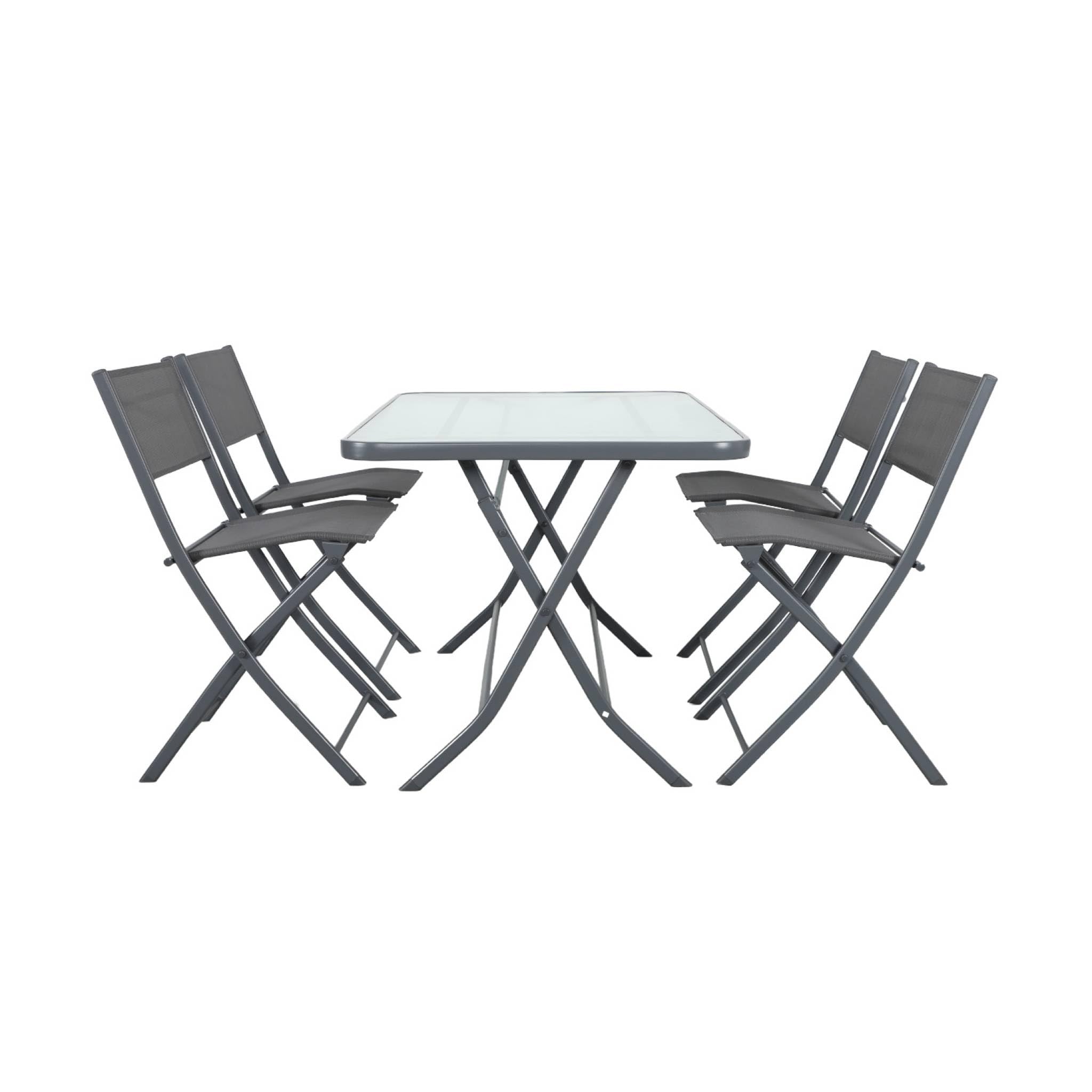 sweeek - Table de Jardin Pliante Acier + 4 assises textilène Anthracite - Ancona