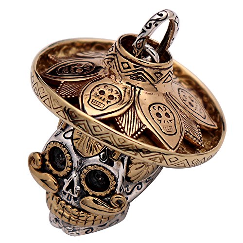 Heavy 925 Sterling Silver Mexican Sugar Skull Pendant Rose Gold Hat Gothic Biker Jewelry for Men Women