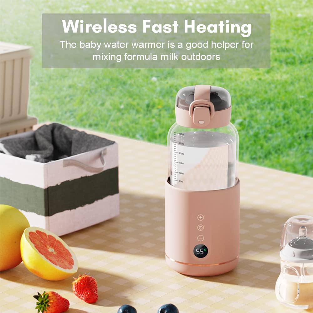 HUIOP Chauffe-Eau portatif,Chauffe-Eau Portable pour Formule bébé Capacité de 300 ML Contrôle précis de la température Batterie intégrée Chauffe-Eau instantané sans Fil Bouilloire électrique pour
