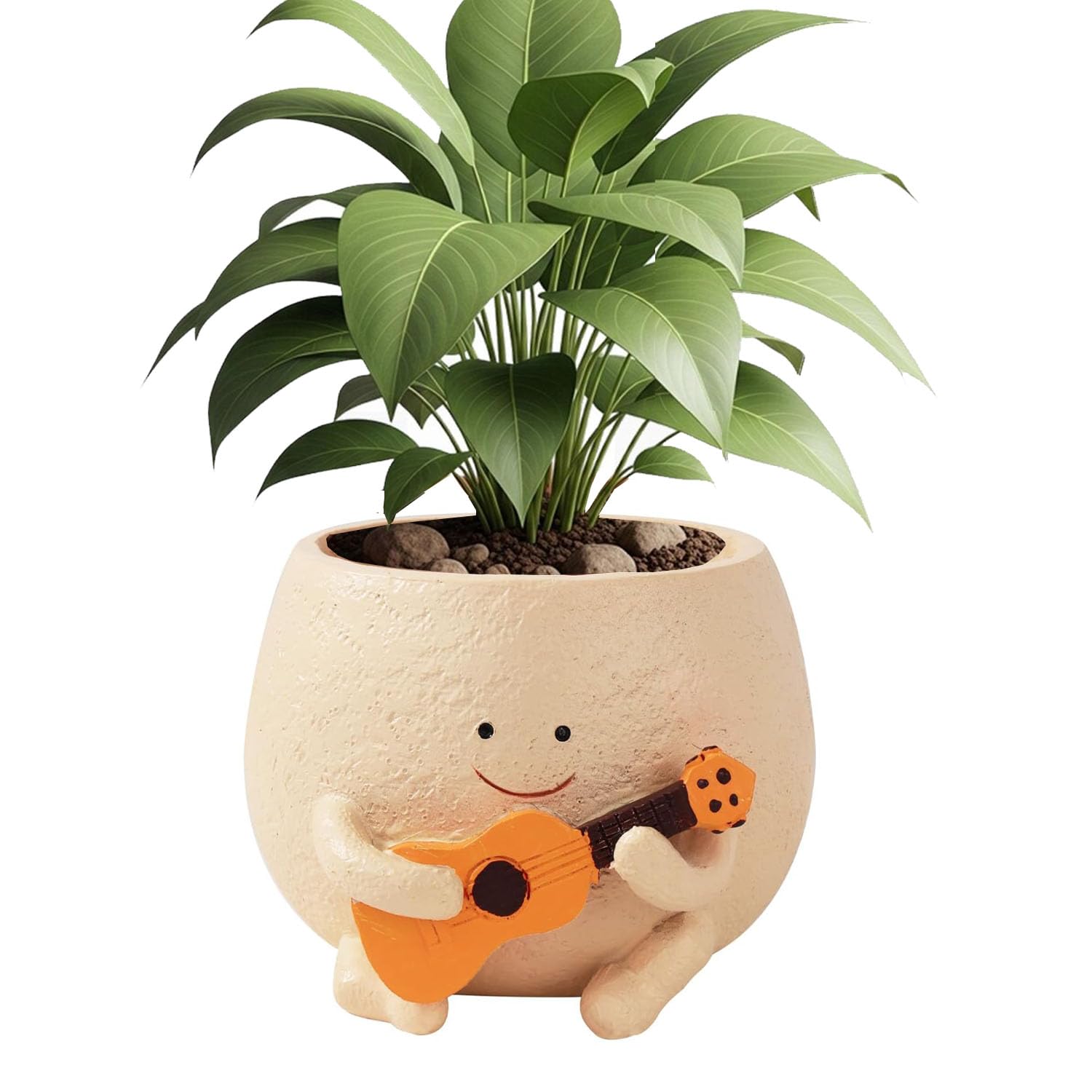 Voarge Smiley Face Planter Pot Cute Resin Flower Head Planters, Creative Succulent Cactus Planter for Home Office Balcony Garden Decoration, Guitar-shaped plant pot