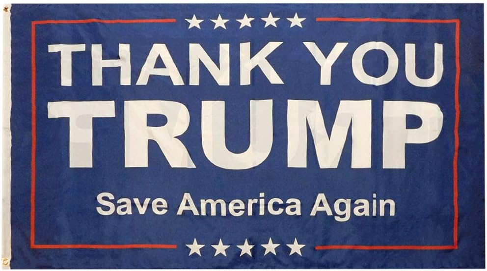 Trade Winds Thank You Trump Save America Again Blue Premium Quality Heavy Duty 100D Double Sided Woven Poly Nylon Flag 3x5 3 feetx5 feet Flag Banner Grommets, Multicolor