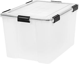 74Qt Clear Storage Bins with Lids, Large Stackable Plastic Organizer Box | Sturdy clear plastic bin,23.60"×17.75"×14.50",74‑qt. Hold games,blankets & gear; great for home use for anyone tired of mess!