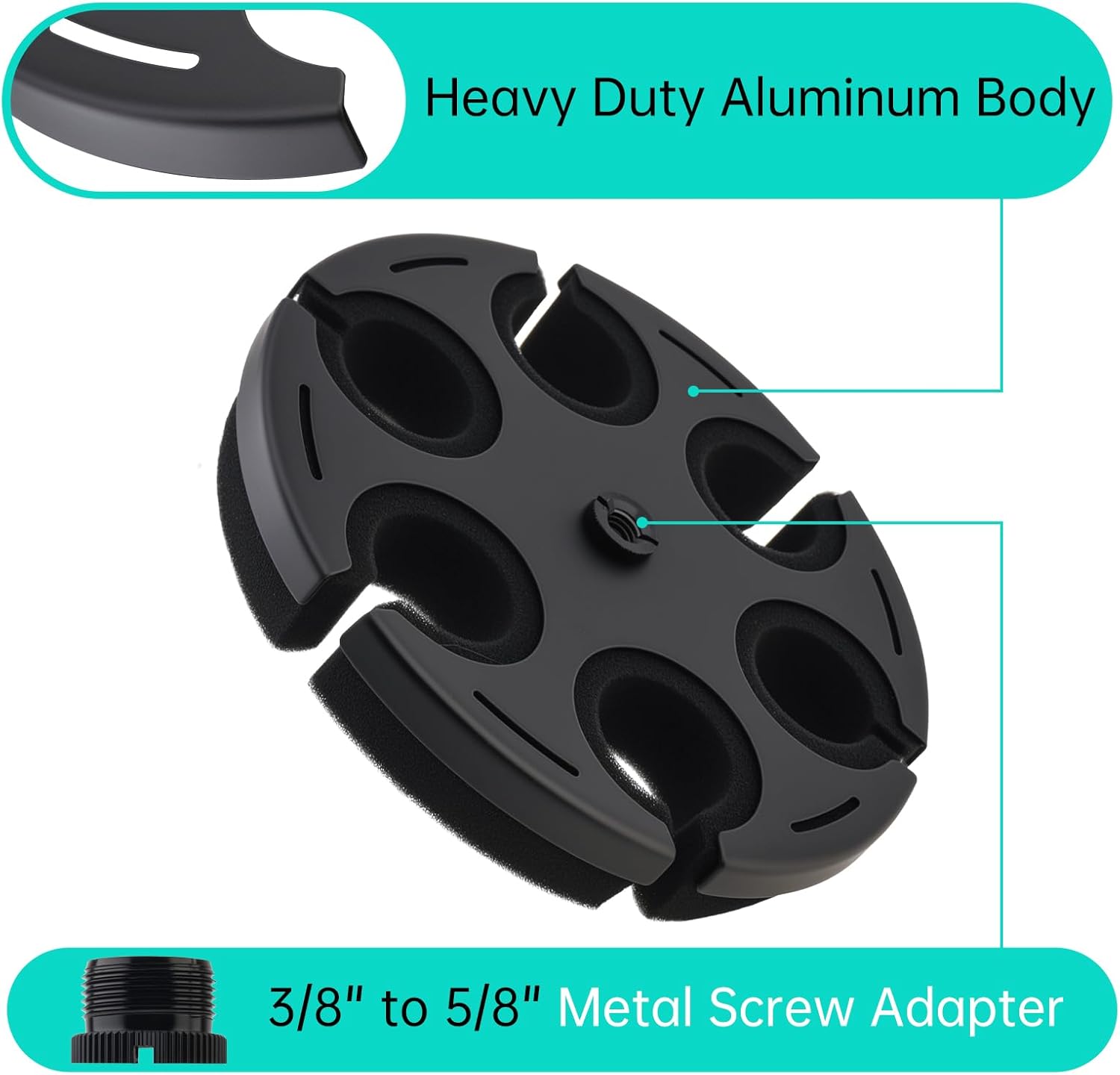 Multi Microphone Holder Thickened aluminum for Mic Stand, with 6 Colorful Mic Rings,5/8" to 3/8" Metal Adapter,Mic Tray Attachment for Stage Karaoke Recording Shows Performances Studios