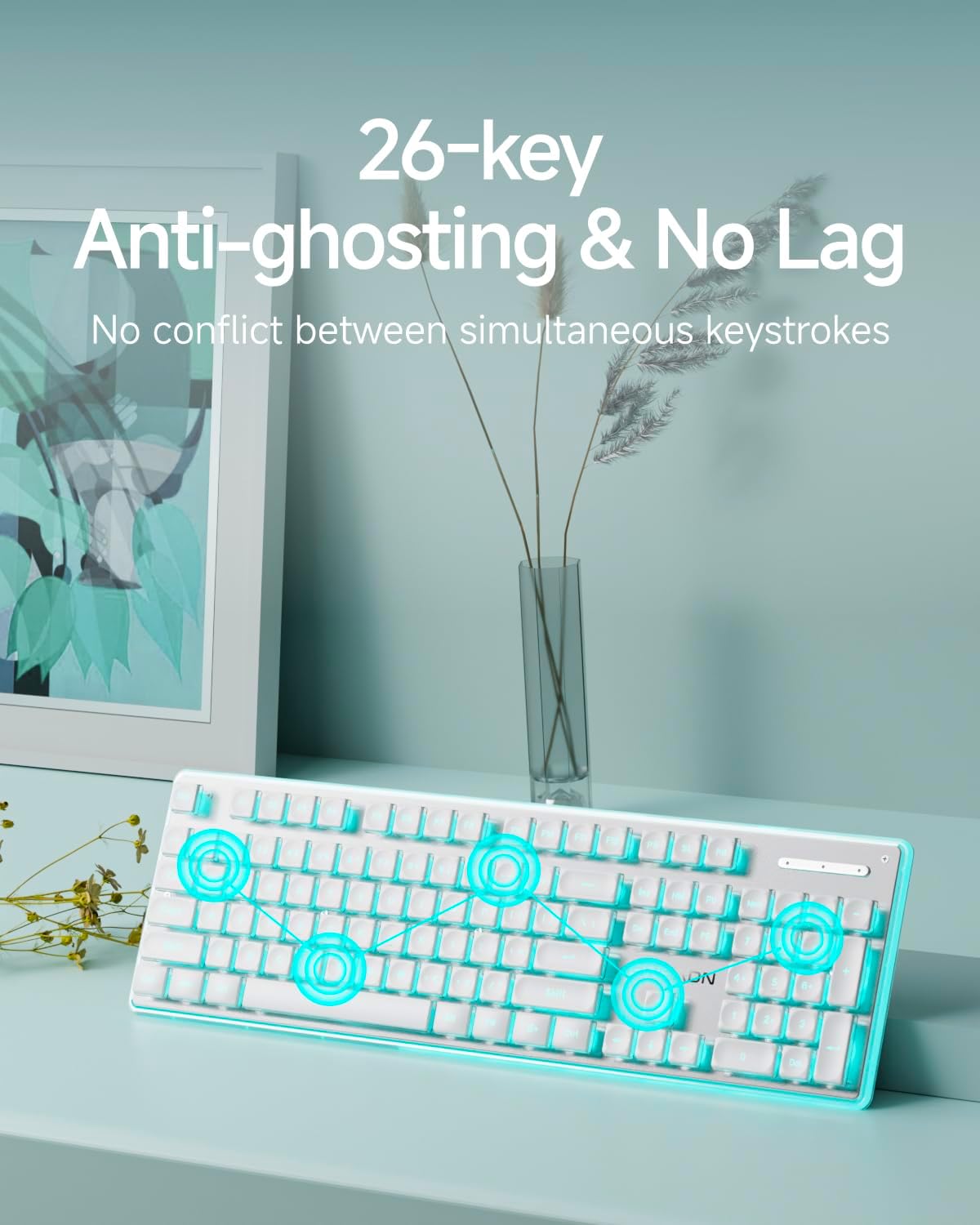 EWEADN X7S Wireless Keyboard with Blue Backlit, Metal Panel, Bluetooth/2.4G Rechargeable Computer Keyboard Silent Light up Full Size Cute Keyboards for Win & MAC-White