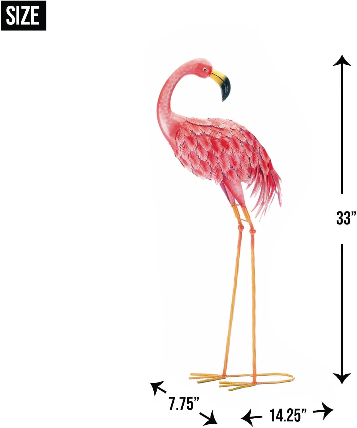 Zingz & Thingz Durable Iron Outdoor Garden Décor Bright Pink Standing Flamingo Statue, 14.25x7.75x33, Looking Back