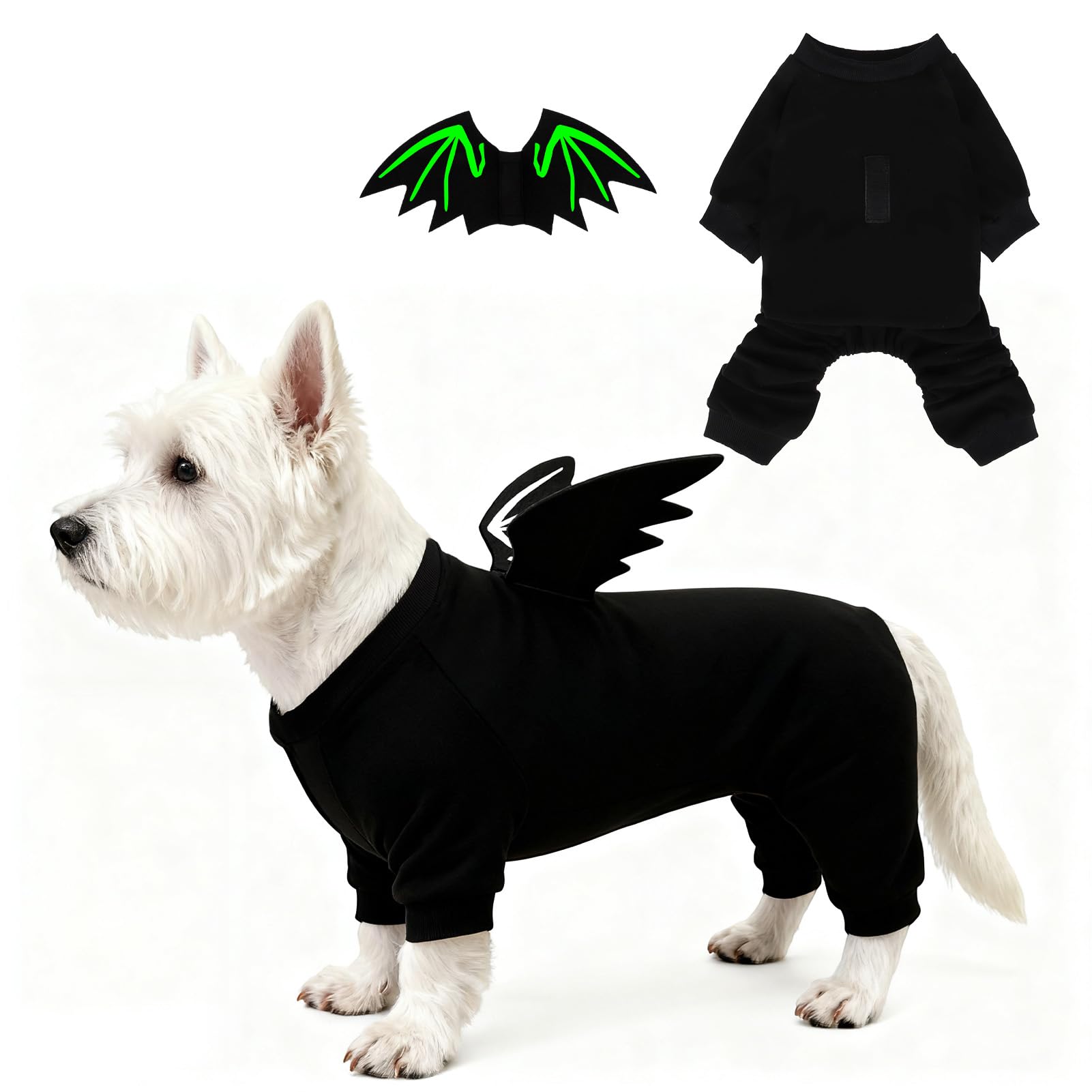 Mihachi Halloween Dog Pajamas with Removable Glow-in-the-Dark Bat Wings,Soft Pet Pjs Coat Winter Warm Jammies Doggie Sweater for Small to Large Dogs,Stretchy Puppy Onesie Outfits for Holiday,Black SM