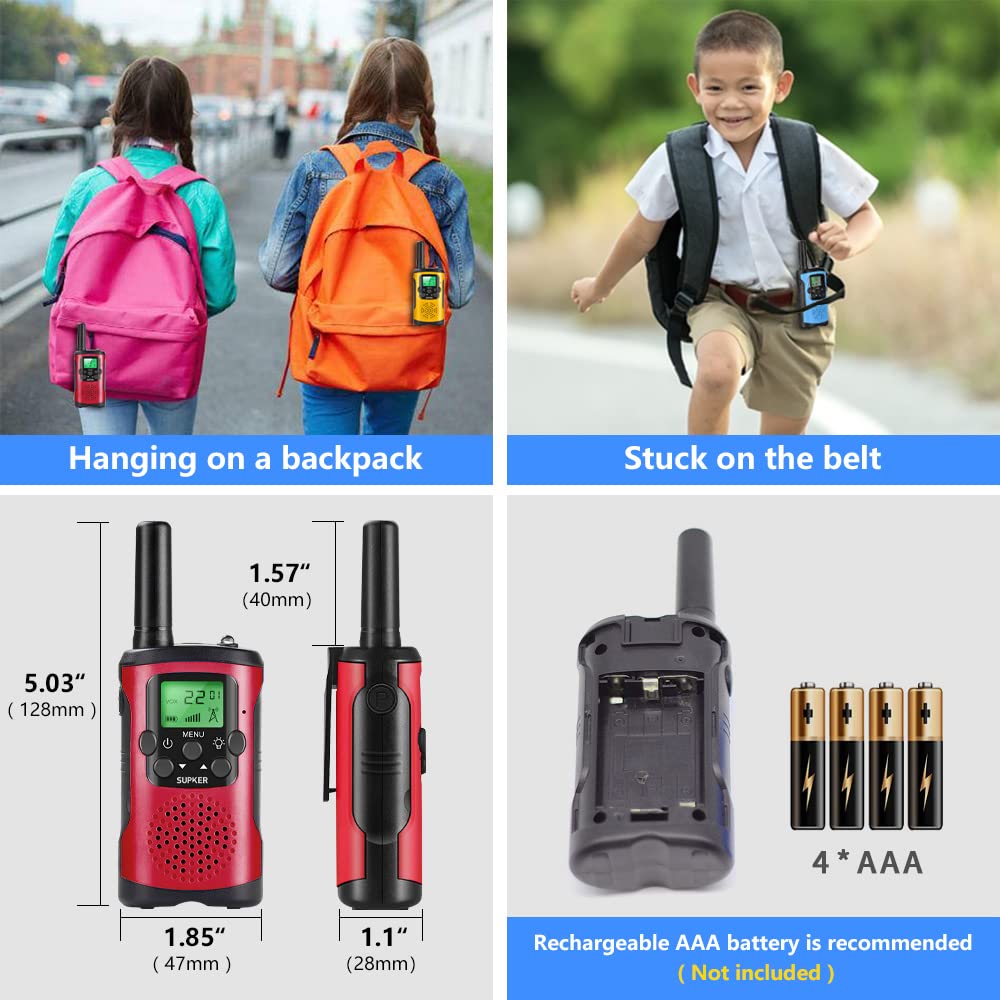 Walkie Talkies for Kids, Toys for 3 to 14 Year Old Children's 2 Way Radio 3 Miles Range for Outside Adventure Game Camping Hiking (T-339 Red)