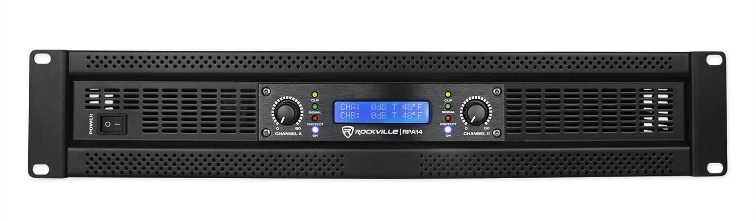 Rockville RPA14 Bundle: 7000-Watt Peak 2 Channel Professional DJ Power Amplifier, (2) RCSS14-25 25 ft 14 AWG Speakon to Speakon Speaker Cable, 3-Items