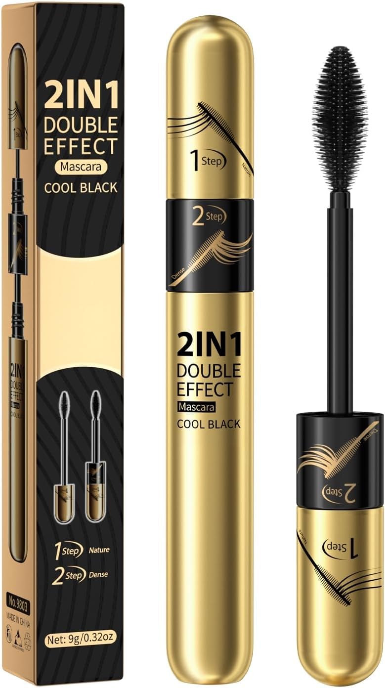 Eye Mascara 2 in 1 4D Double Head Mascara - Volumizing & Curling, Waterproof Black Mascara for Thick Lashes