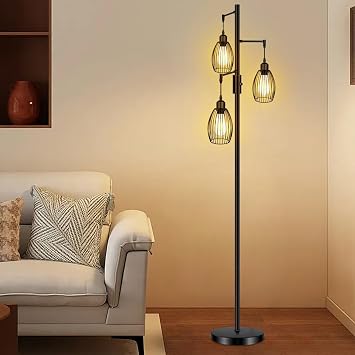مصابيح أرضية LTBLIGHT لغرفة المعيشة، مصباح أرضي على شكل شجرة صناعية مقاس 68 بوصة مع 3 لمبات إديسون عتيقة قابلة للتعتيم، ضوء قائم لغرفة النوم وغرفة الطعام المكتبية، أسود