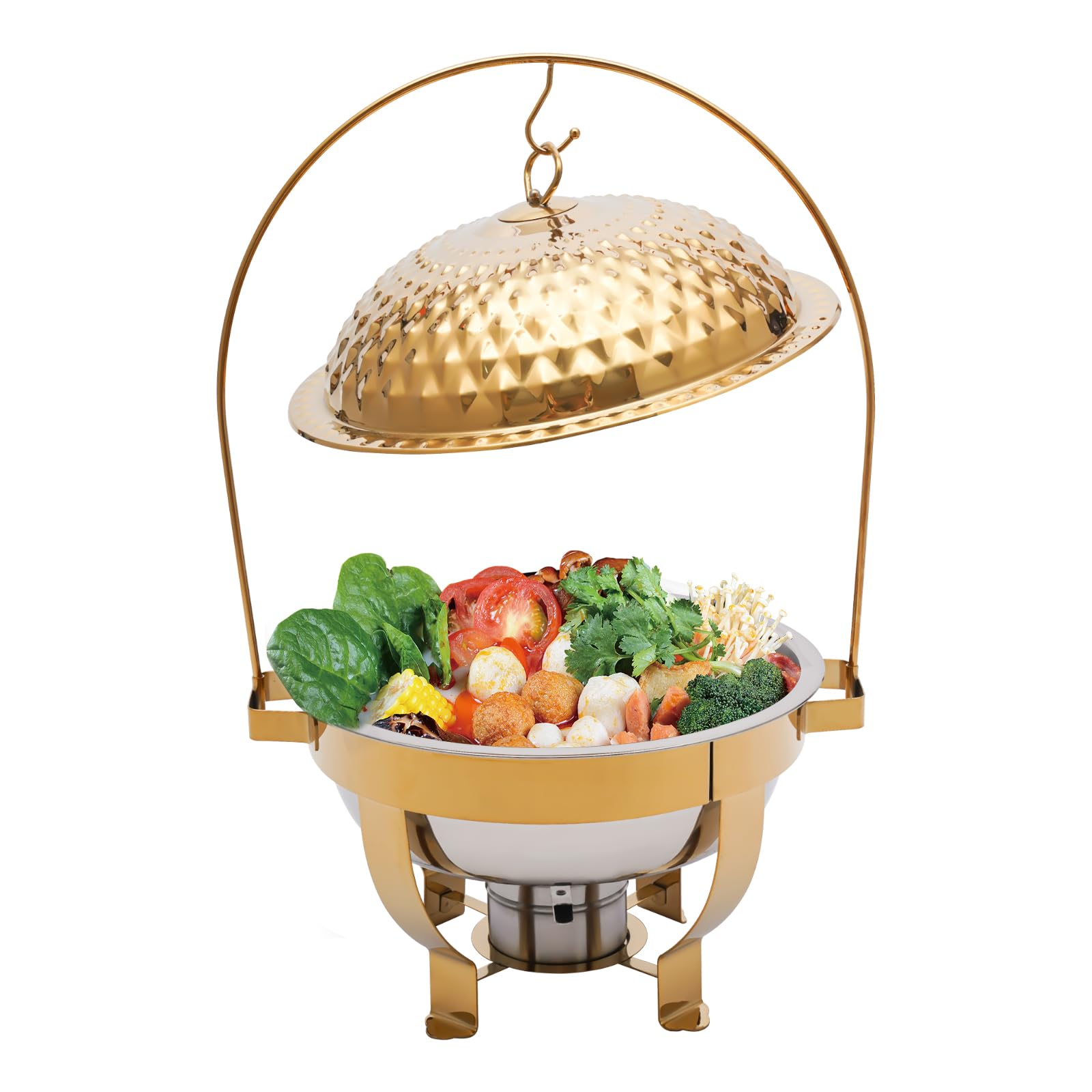 JKJZSALJ Stainless Steel Round Chafing Dish Buffet Set With Hanging Lid, Freestanding Buffet Warmer For Dining And Catering,Gold,4.5L