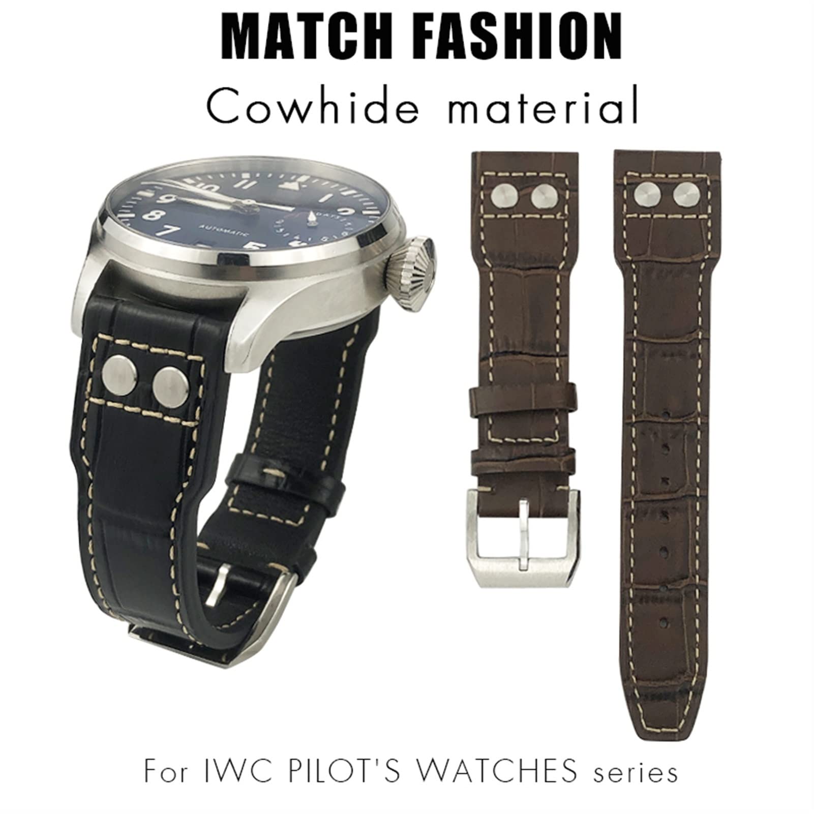 Skórzany pasek do zegarka 20 mm 21 mm 22 mm do IWC IW3777 IW3270 Mark 18 Big Pilot's pasek do zegarka brązowy miękkie bransoletki ze skóry bydlęcej, 22mm, Agat