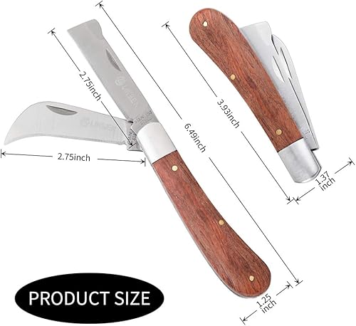 Miniatura 2 de Cuchillo de poda, Cuchillo de injerto de doble hoja, Cuchillo de ciernes de jardín de acero inoxidable, Cuchillo de bolsillo plegable Linsen-al aire