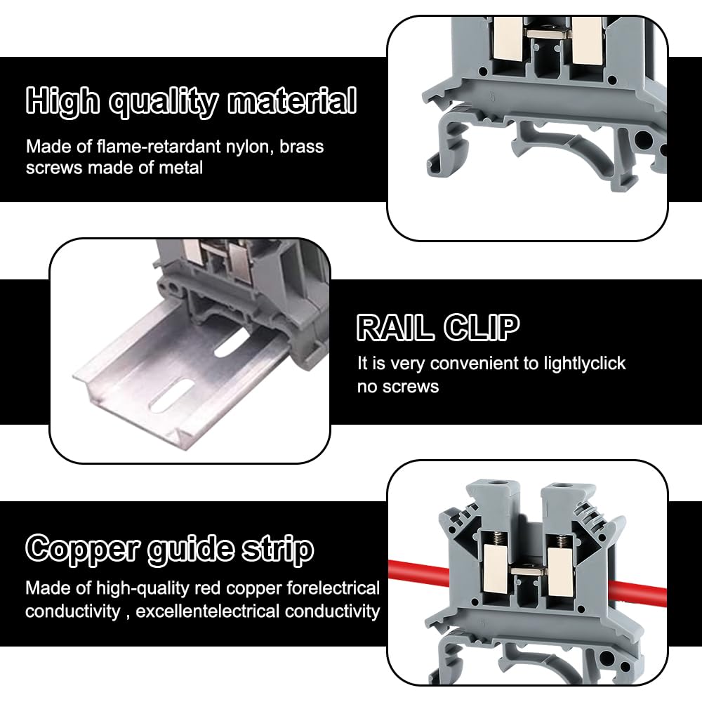 Kit de Bloques de Terminales de Riel 2.5N, Conectores Electrónicos Rápidos para Proyectos de Automatización y Bricolaje