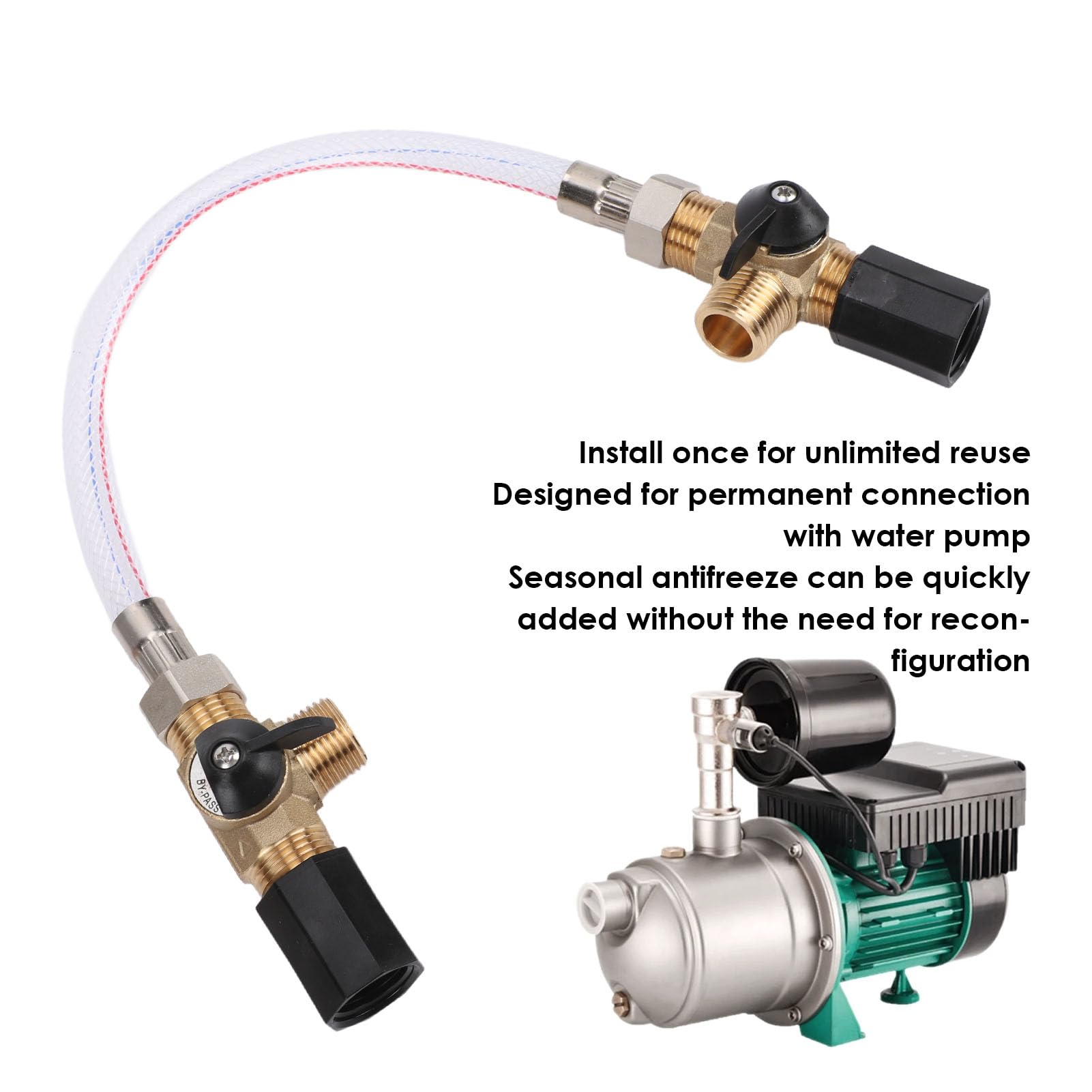 Naroote Kit Valvola Bypass per Scaldabagno 1/2 Pollice NPT Valvola Bypass a 3 Vie in Ottone per Scaldabagno con Connettore in Ottone Resistenza All'erosione per Iniezione Rapida Antigelo