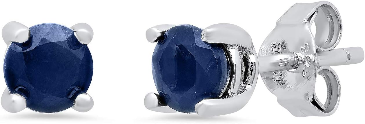 925 Sterling Silver Gemstone Round Stud Earrings for Women 5mm Birthstone with Push Backs by MAX + STONE