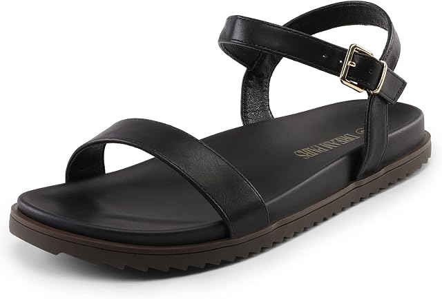 DREAM PAIRS Sandales plates pour femmes orteil ouvert une bande Arch soutien Coussioned confortable chaussures de marche d'été