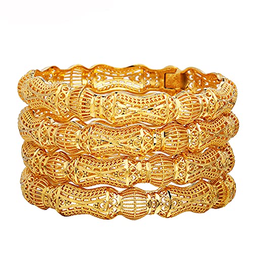18K Gold Plated Dubai Gold Bangles Women Gold Color Bangles&Bracelet African/Ethiopian/Arab/Kenya/Middle East Wedding Gifts(4pcs) (B215)