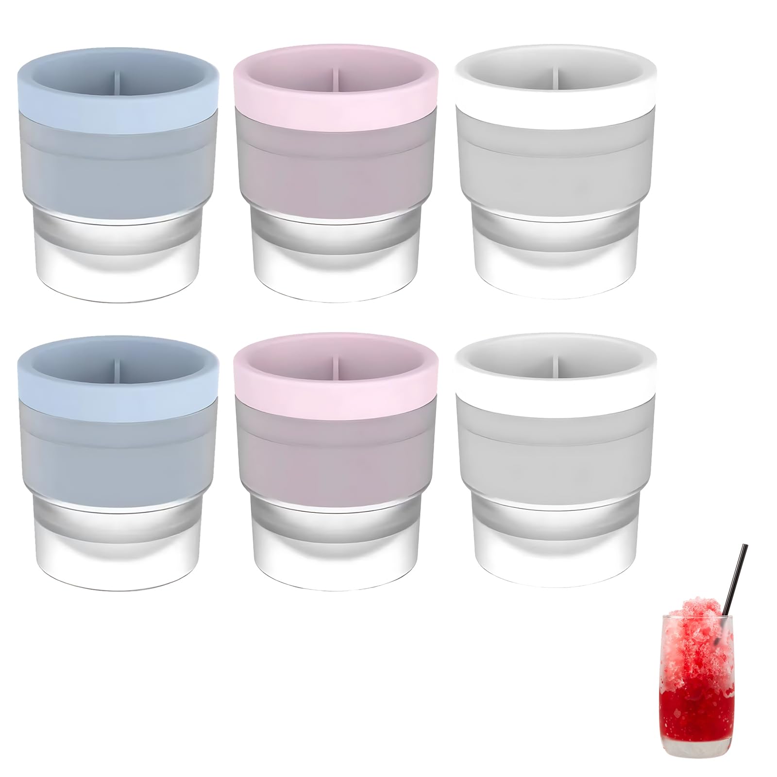 Ice Ball Mould, 6Pcs Sphere Ice Cube Mould for Whisky and Cocktails, 7cm×7cm×7.5cm, Durable Silicone Ice Ball Maker, Blue White Pink, Suitable for Home Production, Bars, and Pubs