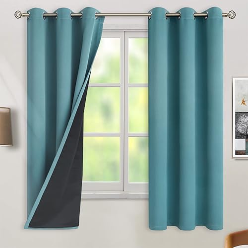 Miniatura 1 de BGment - Cortinas con aislamiento térmico para habitación, 100% opacas, con forro negro, cortina de doble capa con ojales, reduce el ruido (42 x