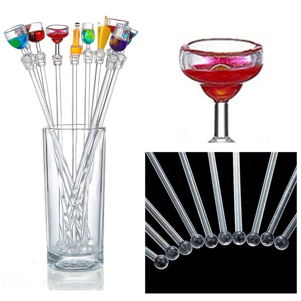 Bastoncini per Cocktail, 10 Pezzi Acrilico Cocktail Agitatori Drink Agitazione Bastoncini Colorati Swizzle Mixing Sticks Plastica Cocktail Swizzle Stirrer (23cm)