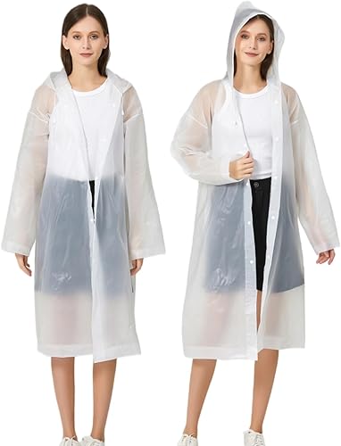 RUISHYY Ponchos de lluvia para adultos, mujeres y hombres (paquete de 2 a 5), abrigos de lluvia reutilizables de EVA, chaquetas largas sueltas