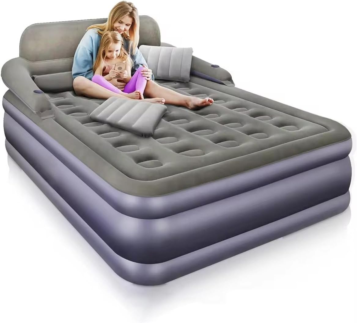 LANGWEI Queen Air Mattress with Headboard, Quick Inflation/Deflation Inflatable Airbed, 20 Inches High Blow Up Bed for Home/Camping/Travel/Accompany Bed