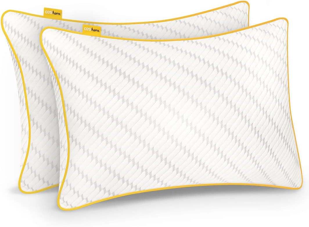 Cosi Home® Ergonomiczna Poduszka Chłodząca z Pianki Pamięci, Zapamiętująca Kształt, Z Bambusową Poszewką, Wypełnione Żelem Chłodzącym, Regulowana Wysokość, 2 szt w Zestawie