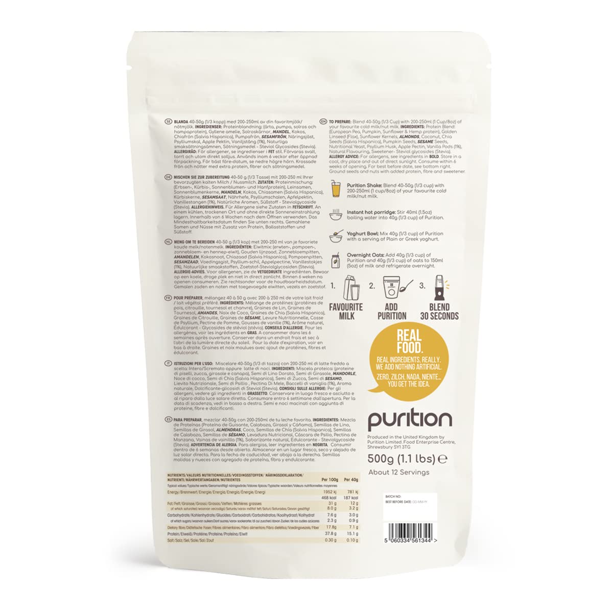 Purition - Naturalny, wegański proszek z białka konopi i zamiennik posiłków, idealny do odchudzania, wanilia