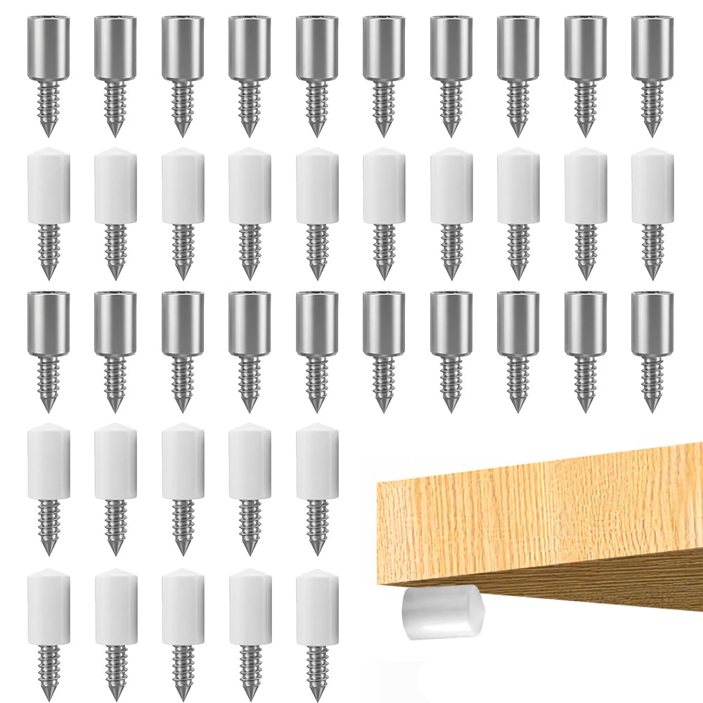 40PCS Shelf Support Pegs Cabinet Shelf Pins Nickel Plated Metal Shelf Studs 5mm Shelf Bracket Pegs for Kitchen Cabinet Bookshelf Wardrobe Furniture Cupboard Closet Adults Home Office DIY Hardware Set
