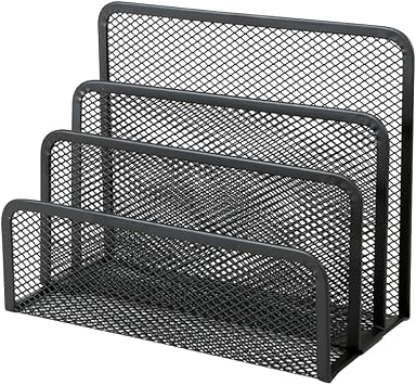 GSHLLO 3 Slot Metal Mesh Mail Organizer Vertical Desktop Letter Sorter Mesh Desk File Holder Countertop Letter Holder Desk Top Envelope Organizer Mail Storage Stand for Office Home