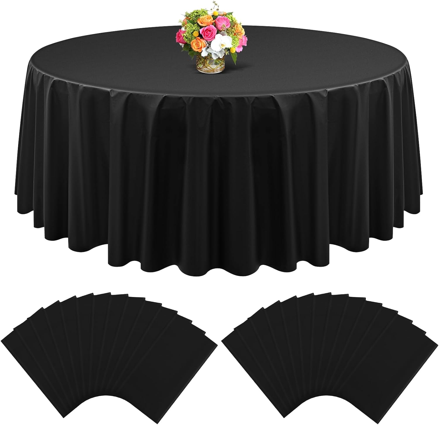 24 Pack Plastic Round Tablecloth 96 inch Black Disposable Table Covers, Premium PEVA Water Resistant Circle Plastic Tablecloth for Wedding, Parties, Holiday Dinner, Buffet, Baby Shower Black 24Pcs 96 Inch