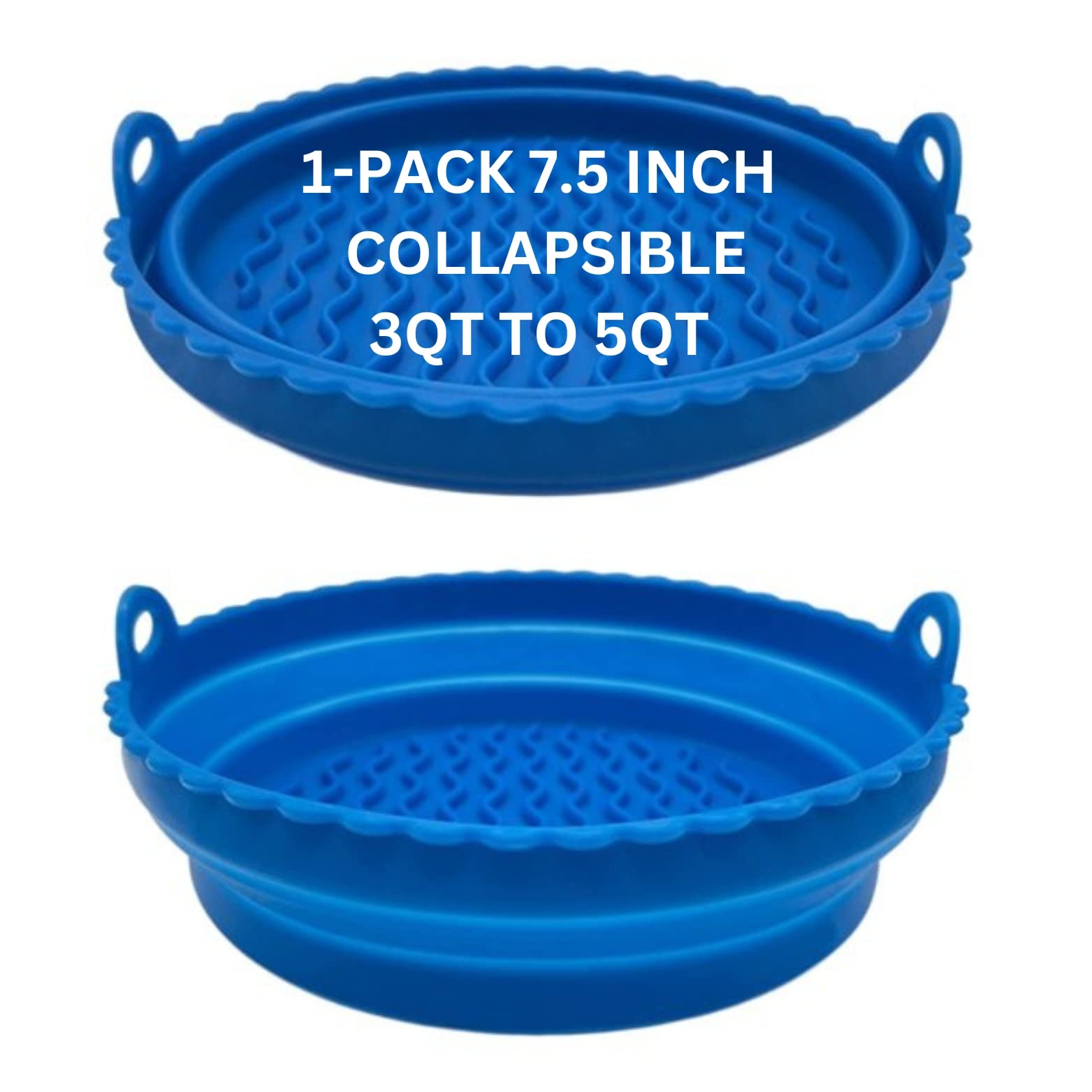 1-Pack Air Fryer Silicone Liners Foldable | Non-Stick Reusable Silicone Air Fryer Liners| Collapsible Air Fryer Silicone Pot Baking Tray Basket| 7.5 Inch, 3QT – 5QT (Blue)